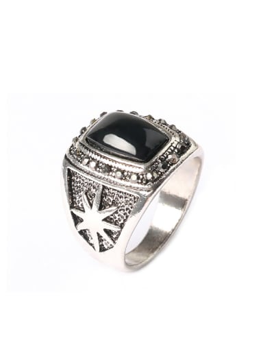 Punk style Black Resin Antique Silver Plated Alloy Ring