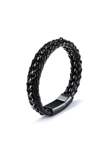 Simple Woven Black Artificial Leather Bracelet