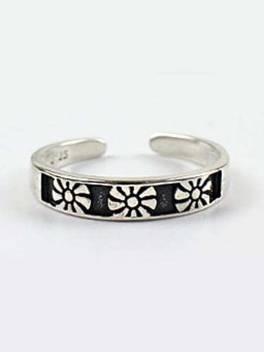 Fashion style Little Flowers Black Silver Opening Ring