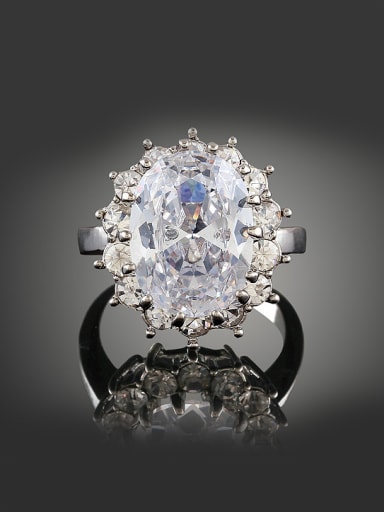 Fashion Oval White Zircon Platinum Plated Copper Ring