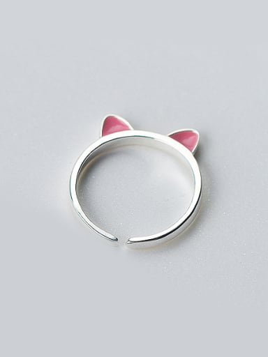 Lovely Pink Ear Shaped Open Design S925 Silver Ring