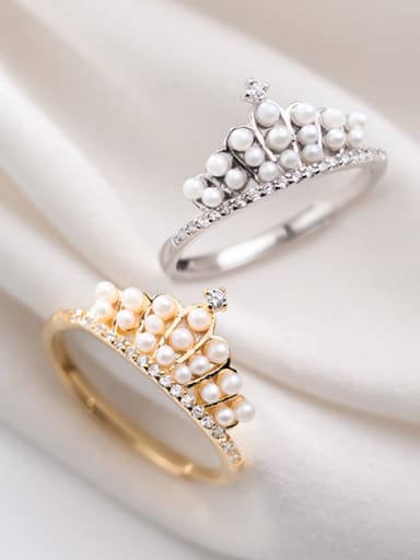 925 Sterling Silver With Gold Plated Cute Crown Free size Rings