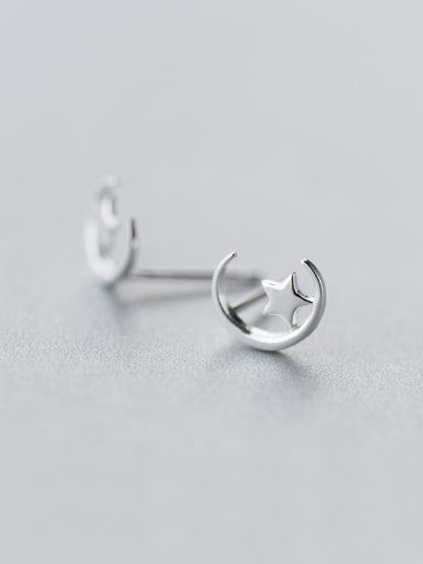 Temperament Moon And Star Shaped S925 Silver Stud Earrings