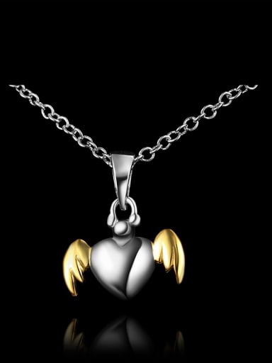 Fashion Little Heart Gold Plated Wings 925 Sterling Silver Pendant