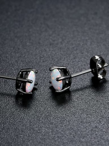 round-shaped White-Opal Gun back-plated earrings