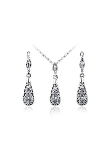 Fashion Hollow Water Drop Shaped Enamel Two Pieces Jewelry Set