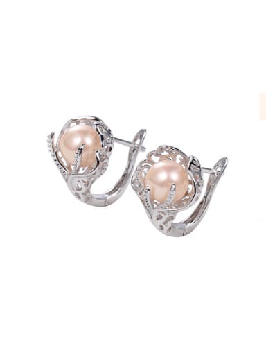Copper Alloy White Gold Plated Fashion Hollow Pearl clip on earring
