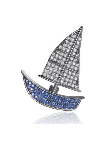 Copper inlaid AAA zircon personality small sailboat brooch