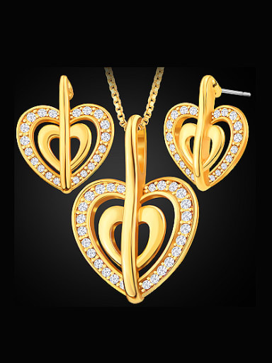 18K Heart shaped Rhinestones Two Pieces Jewelry Set