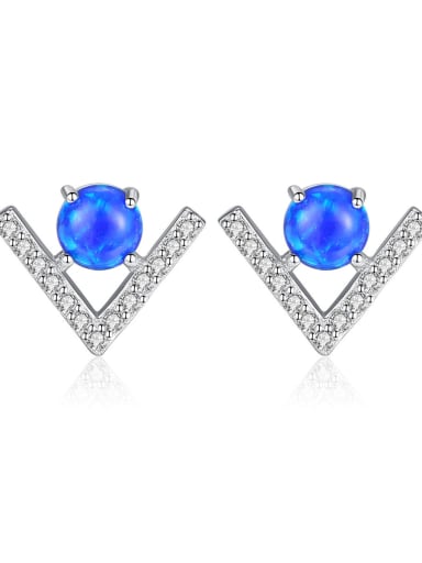 925 Sterling Silver With Opal  Cute Triangle Stud Earrings
