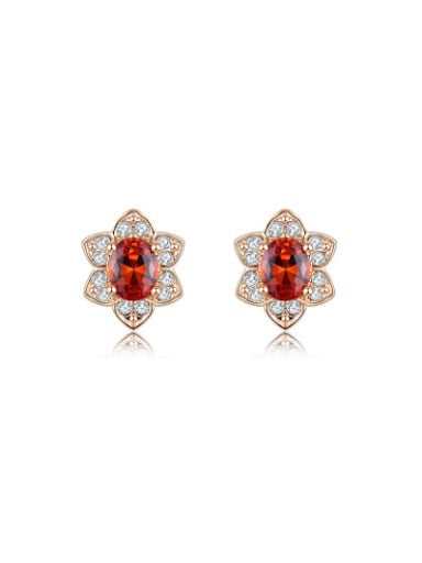 High-grade Red Austria Crystal Flower Shaped Stud Earrings