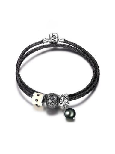 Exquisite Black Bead Artificial Leather Bracelet