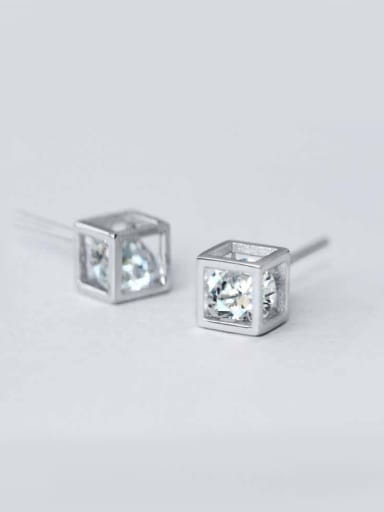 S925 Silver White Gold Plated Square Diamond stud Earring