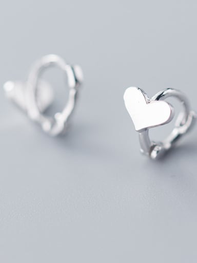 925 Sterling Silver With Platinum Plated Cute Heart Clip On Earrings