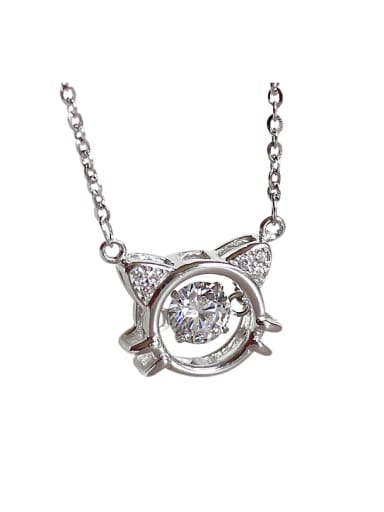 Fashion Cubic Zircon-studded Kittten Pendant Silver Necklace