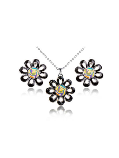 Vintage Flower Shaped Polymer Clay Enamel Two Pieces Jewelry Set