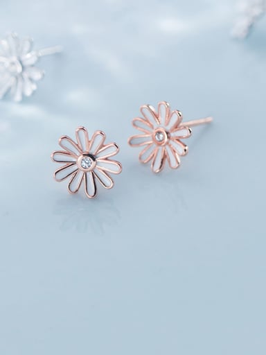 925 Sterling Silver With Rose Gold Plated Cute Flower Stud Earrings