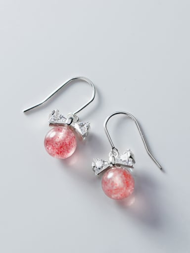 925 Sterling Silver With Strawberry  Crystal  Simplistic Bowknot Hook Earrings