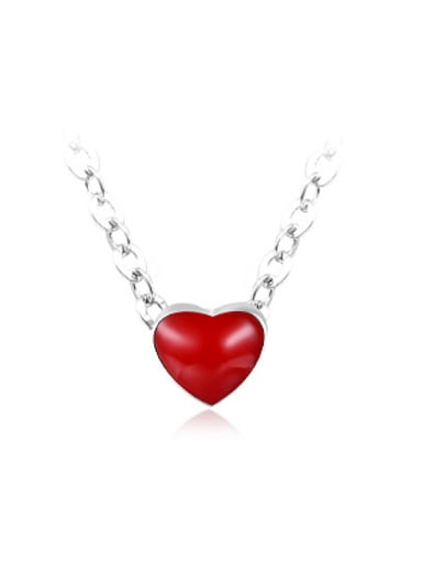 Elegant Red Heart Shaped Enamel Necklace