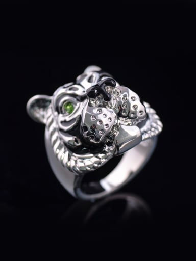 Personalized Lion-head Green Rhinestones Alloy Ring