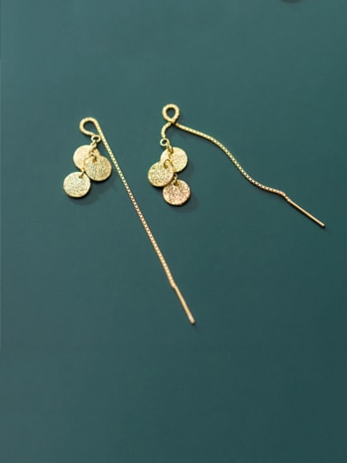 925 Sterling Silver With Gold Plated Simplistic Round Threader Earrings