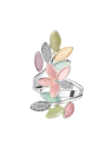 Fashion Colorful Enamel Flowery Silver Plated Alloy Ring