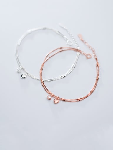 925 Sterling Silver With Rose Gold Plated Simplistic Heart Double Layer Bracelets