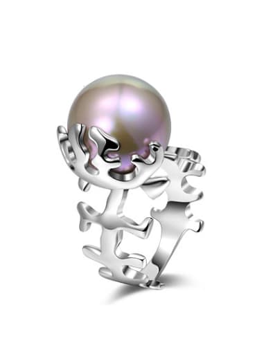 Personality Fish Bone Shaped Artificial Pearl Ring