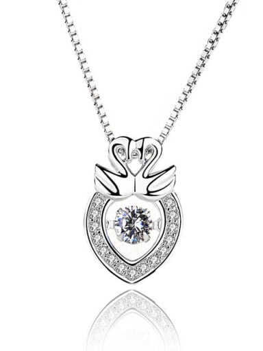 Fashion Little Swans Heart Shiny Rotatable Zircon 925 Silver Pendant