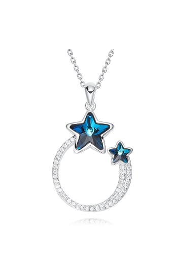 Fashion Hollow Round Star austrian Crystals Pendant Copper Necklace