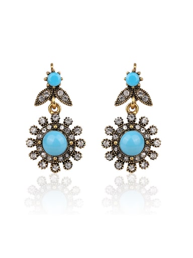 Personalized Blue Resin stone White Crystals Flowery Earrings