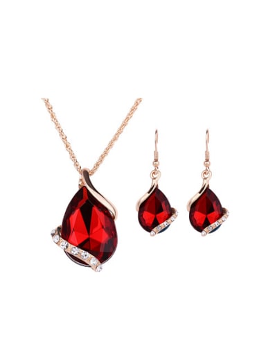 Alloy Imitation-gold Plated Fashion Artificial Gemstone Two Pieces Jewelry Set