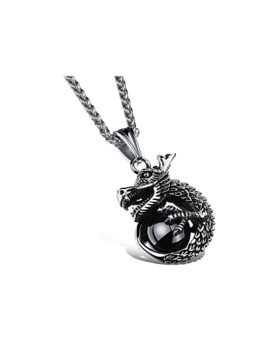 Personalized Dragon Black Stone Titanium Men Necklace