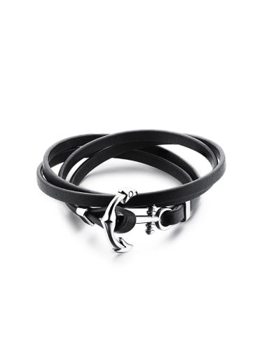 Fashion Ship Anchor Black Artificial Leather Bracelet