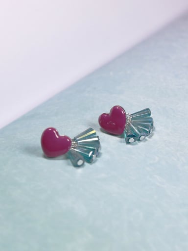 Personalized Tiny Heart Blue Rhinestones 925 Silver Stud Earrings