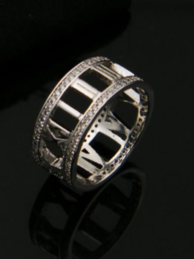 Hollow Letter Zircons Rome White Gold Plated Copper Ring