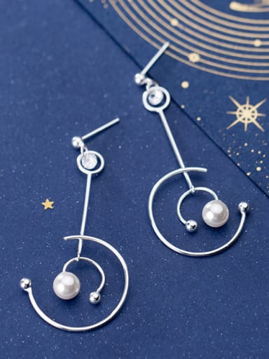 925 Sterling Silver With Artificial Pearl Fashion Round Drop Earrings