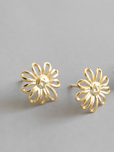 Sterling Silver short hollow sunflower stud earing