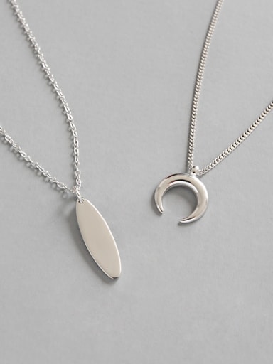 Sterling Silver simple geometric Moon Necklace