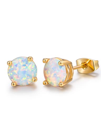 Gold Plated White Opal Small Stud Earrings