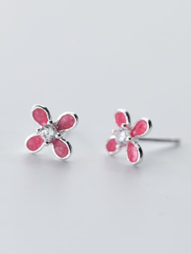 Fresh Flower Shaped Pink Rhinestones S925 Silver Stud Earrings