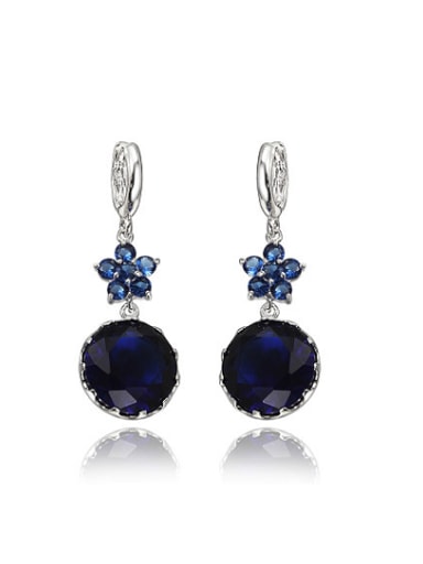 High Quality Blue Round Shaped Zircon Drop Earrings