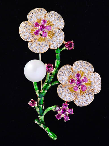 Copper With Cubic Zirconia Romantic Flower Brooches