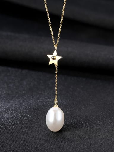 Sterling silver freshwater pearl  star necklace