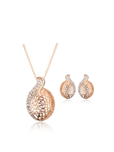 Alloy Imitation-gold Plated Fashion Creative Hollow Rhinestone Two Pieces Jewelry Set
