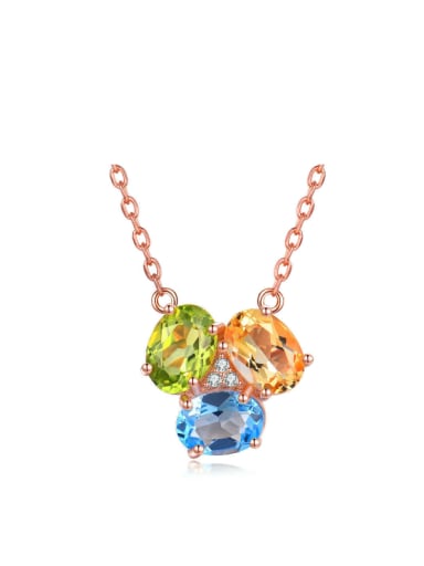 Three Color Topaz Rose Gold Plated Silver Necklace