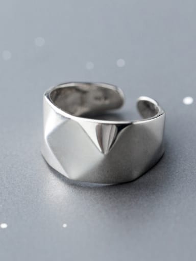 925 Sterling Silver With Platinum Plated Simplistic Geometric Free Size  Rings