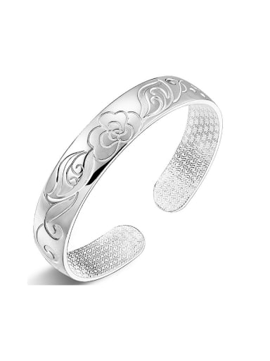 Ethnic style 999 Silver Flowery Patterns-etched Opening Bangle