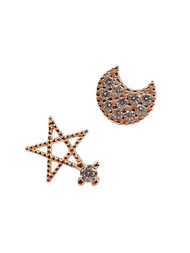 Asymmetrical Little Moon Star Cubic Rhinestones Silver Stud Earrings
