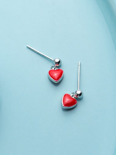 925 Sterling Silver With Platinum Plated Classic Heart Stud Earrings
